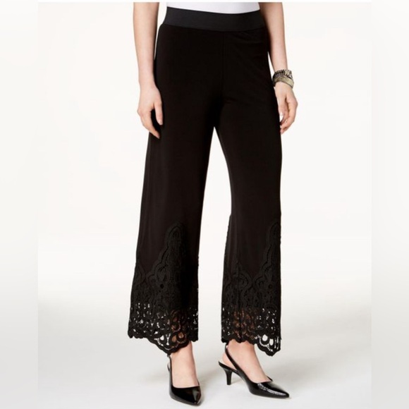 Alfani Black elastic waist pull on pants with embroidered trim. - Picture 1 of 13